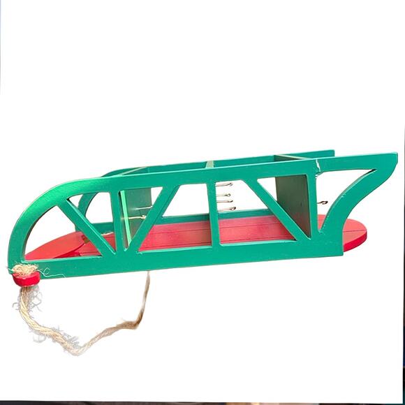 Vintage 12" Red/Green Sled Shadow Box Display for Christmas Decor Ornaments - Picture 8 of 10
